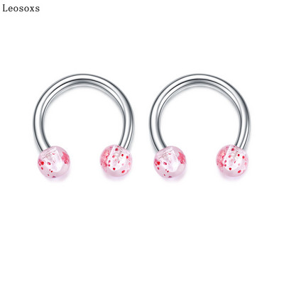 Leosoxs 2 buc Inel pentru nas rotund cu paiete potcoavă Piercing pentru corp uman Unghie hipoalergenică pentru sprâncene