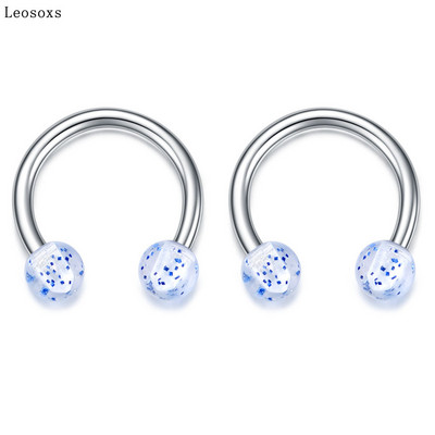 Leosoxs 2 buc Inel pentru nas rotund cu paiete potcoavă Piercing pentru corp uman Unghie hipoalergenică pentru sprâncene