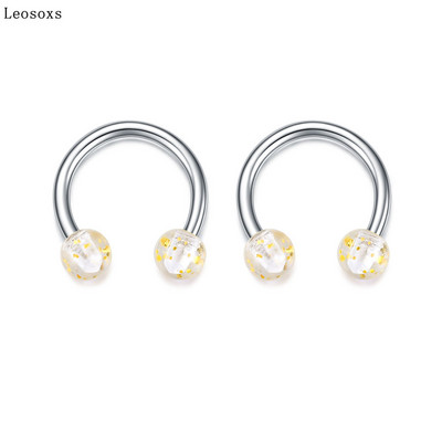 Leosoxs 2 buc Inel pentru nas rotund cu paiete potcoavă Piercing pentru corp uman Unghie hipoalergenică pentru sprâncene