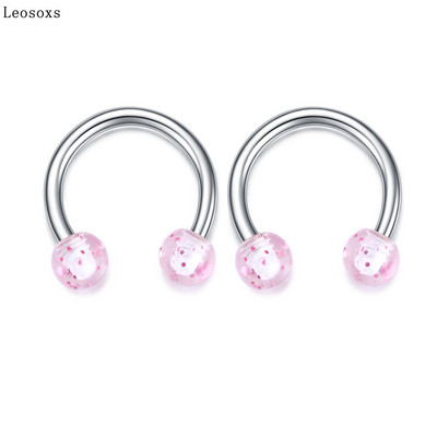 Leosoxs 2 buc Inel pentru nas rotund cu paiete potcoavă Piercing pentru corp uman Unghie hipoalergenică pentru sprâncene