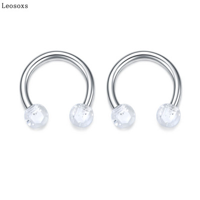 Leosoxs 2 buc Inel pentru nas rotund cu paiete potcoavă Piercing pentru corp uman Unghie hipoalergenică pentru sprâncene