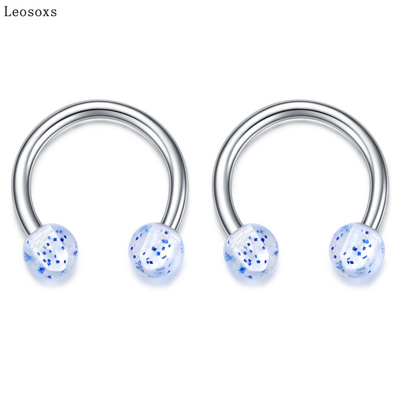 Leosoxs 2 buc Inel pentru nas rotund cu paiete potcoavă Piercing pentru corp uman Unghie hipoalergenică pentru sprâncene