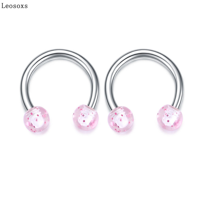 Leosoxs 2 buc Inel pentru nas rotund cu paiete potcoavă Piercing pentru corp uman Unghie hipoalergenică pentru sprâncene