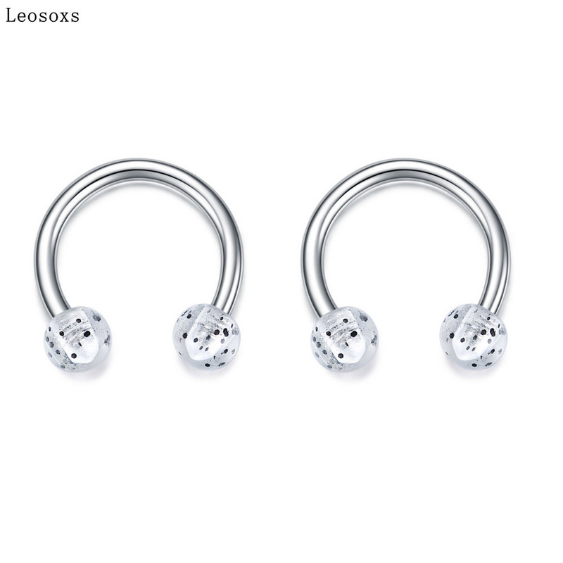 Leosoxs 2 buc Inel pentru nas rotund cu paiete potcoavă Piercing pentru corp uman Unghie hipoalergenică pentru sprâncene