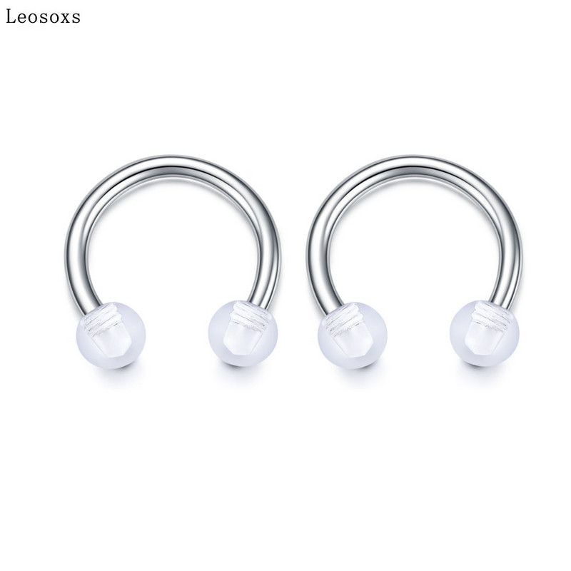Leosoxs 2 buc Inel pentru nas rotund cu paiete potcoavă Piercing pentru corp uman Unghie hipoalergenică pentru sprâncene