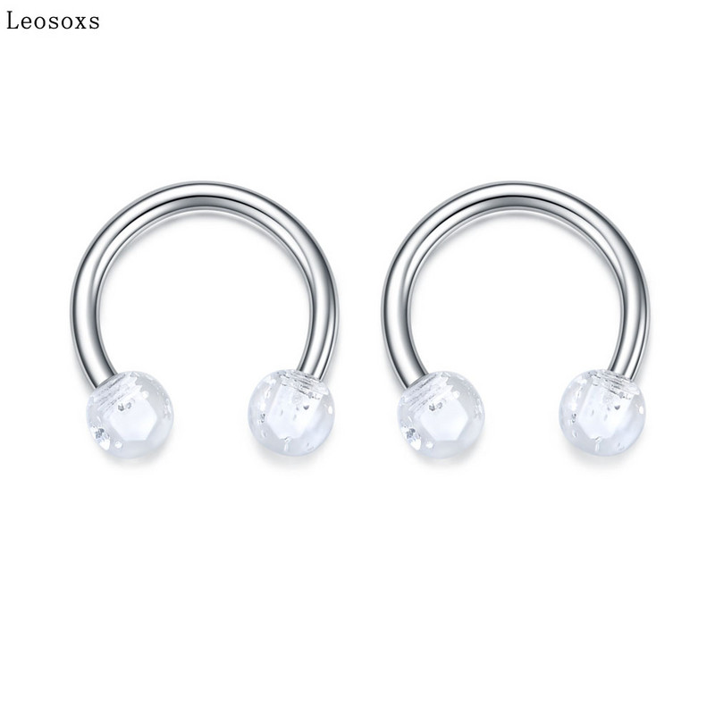 Leosoxs 2 buc Inel pentru nas rotund cu paiete potcoavă Piercing pentru corp uman Unghie hipoalergenică pentru sprâncene
