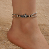 Tocona 3 kom/seta Bohemian Sea Turtle Star Tassel Anklets Crni konop Srebrne boje Podesive noge Lanac Ljetni nakit 4305