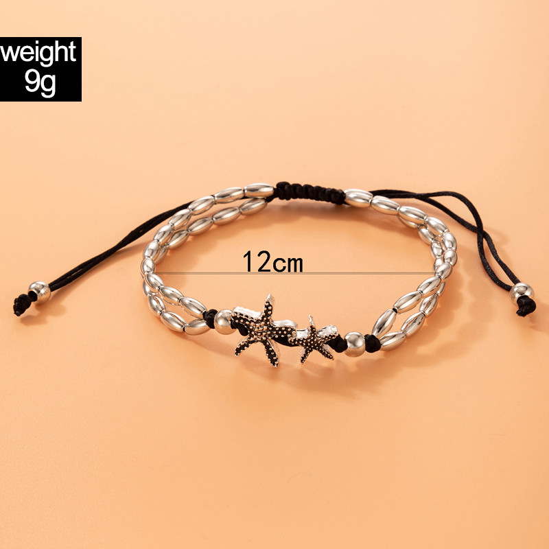 Tocona 3 kom/seta Bohemian Sea Turtle Star Tassel Anklets Crni konop Srebrne boje Podesive noge Lanac Ljetni nakit 4305