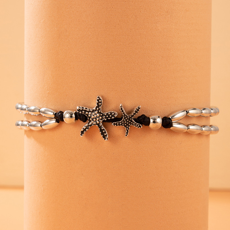 Tocona 3 kom/seta Bohemian Sea Turtle Star Tassel Anklets Crni konop Srebrne boje Podesive noge Lanac Ljetni nakit 4305