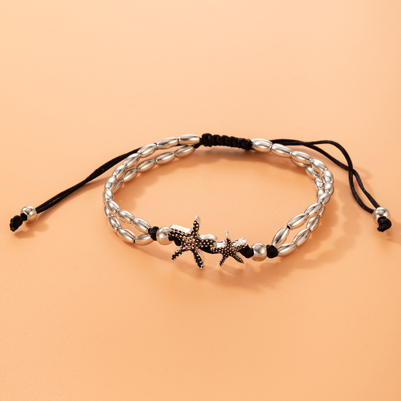 Tocona 3 kom/seta Bohemian Sea Turtle Star Tassel Anklets Crni konop Srebrne boje Podesive noge Lanac Ljetni nakit 4305