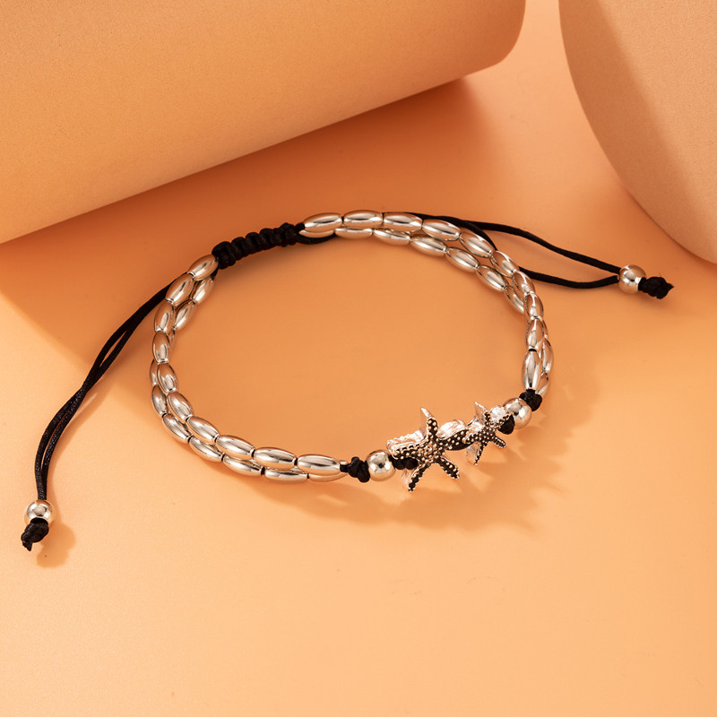 Tocona 3 kom/seta Bohemian Sea Turtle Star Tassel Anklets Crni konop Srebrne boje Podesive noge Lanac Ljetni nakit 4305