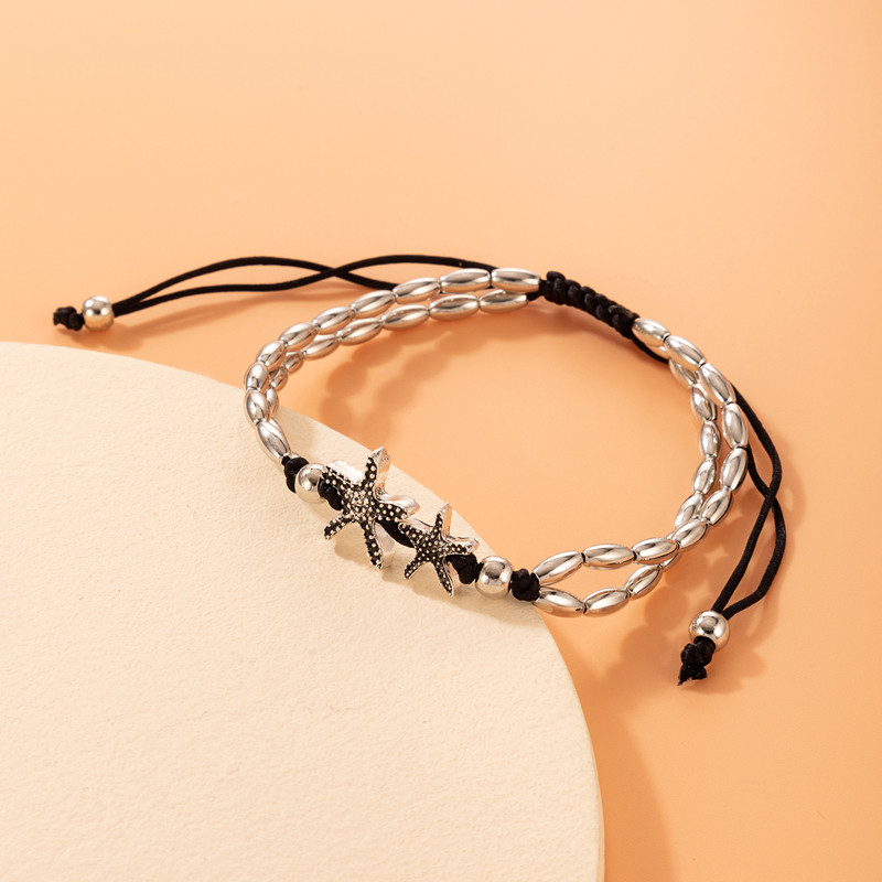 Tocona 3 kom/seta Bohemian Sea Turtle Star Tassel Anklets Crni konop Srebrne boje Podesive noge Lanac Ljetni nakit 4305