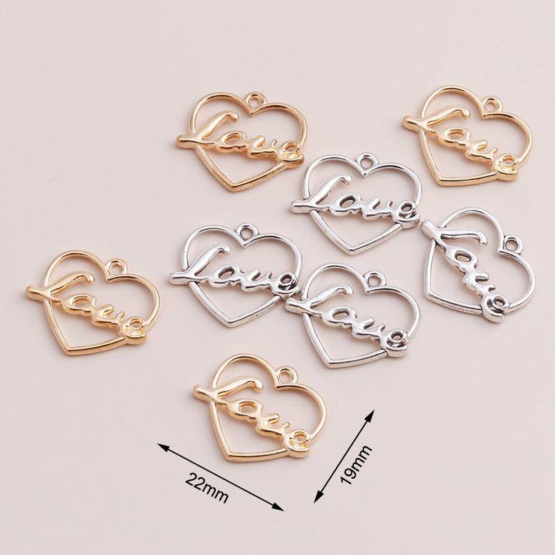 20 de bucăți 22x19 mm litere geometrice goale în formă de dragoste inimi brelocuri bricolaj brățări și coliere pandantive pentru realizarea de bijuterii