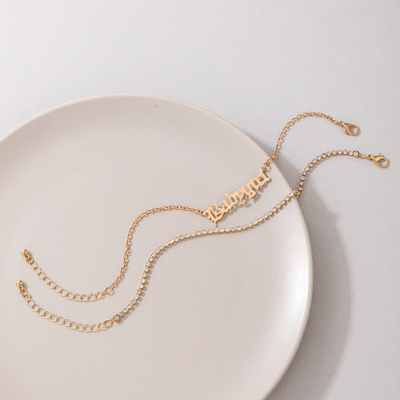 Tocona Tocona Bohemian Letter glezna stralucitoare strasuri auriu argintiu lanț pentru picioare Bijuterii reglabile pentru femei bărbați 2 buc/seturi 16409