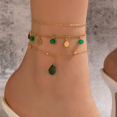 Tocona4pcs/σετ Γούρια Green Dripping Oil Tassel Anklet για Γυναικείες Νέα μοντέρνα αλυσίδα ποδιών από μεταλλικό κράμα Καλοκαιρινό κόσμημα 21943