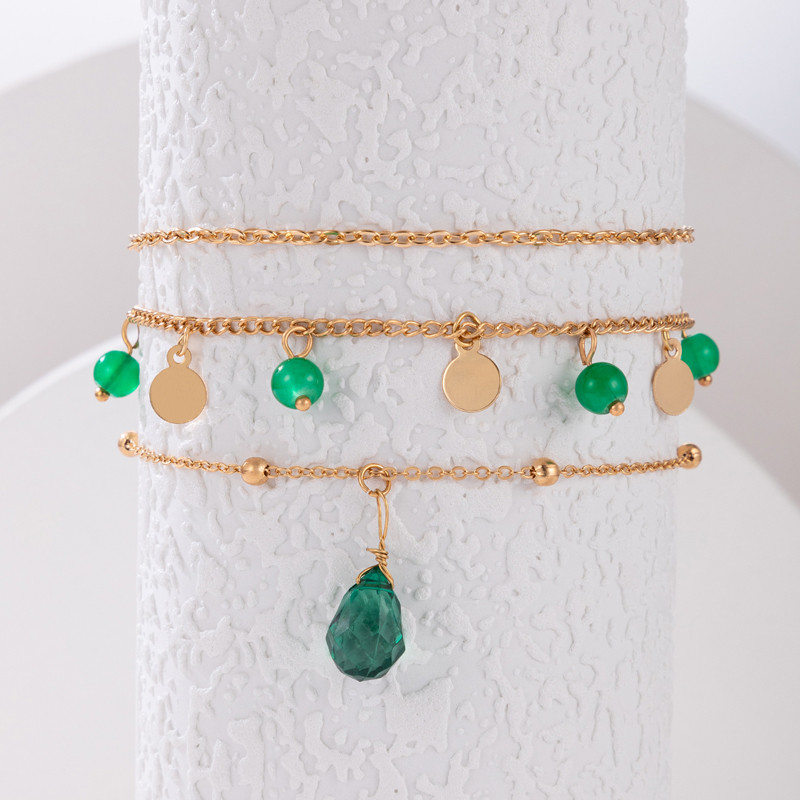 Tocona4 bucăți/set Charms, verde, picurare de ulei, ciucuri, gleznele pentru femei, la modă, lanț pentru picioare din metal, bijuterii de vară 21943