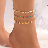 Tocona Boemia albastru cristal piatră glezne pentru femei ciucuri cerc frânghie snur gleznă multistrat de petrecere bijuterii accesorii