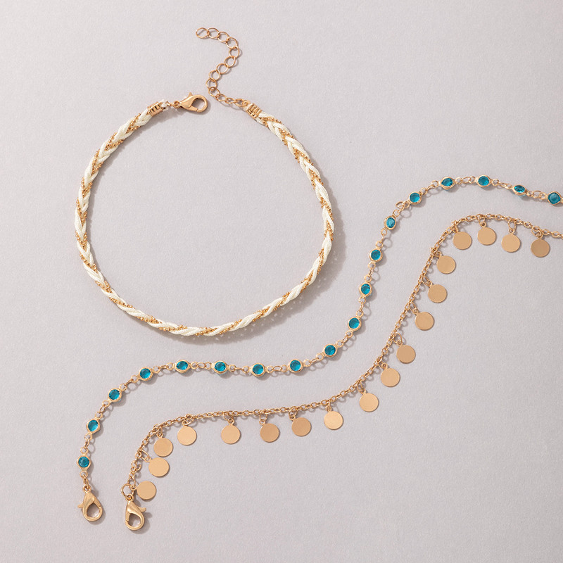 Tocona Boemia albastru cristal piatră glezne pentru femei ciucuri cerc frânghie snur gleznă multistrat de petrecere bijuterii accesorii