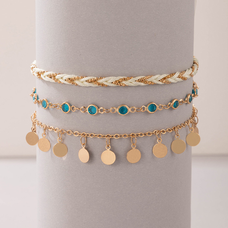 Tocona Boemia albastru cristal piatră glezne pentru femei ciucuri cerc frânghie snur gleznă multistrat de petrecere bijuterii accesorii