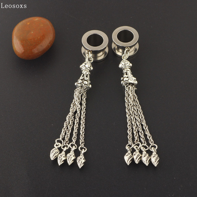 Leosoxs 2 buc amplificator pentru ureche din oțel inoxidabil în stil exploziv, scripete cu pandantiv cu lanț lucrat manual, bijuterii piercing pentru ureche