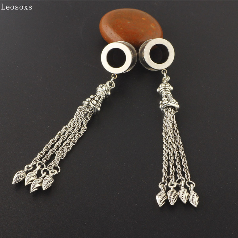 Leosoxs 2 buc amplificator pentru ureche din oțel inoxidabil în stil exploziv, scripete cu pandantiv cu lanț lucrat manual, bijuterii piercing pentru ureche