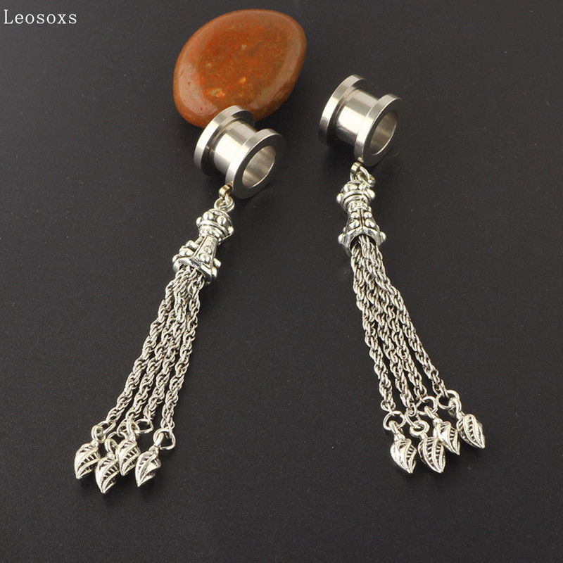 Leosoxs 2 buc amplificator pentru ureche din oțel inoxidabil în stil exploziv, scripete cu pandantiv cu lanț lucrat manual, bijuterii piercing pentru ureche