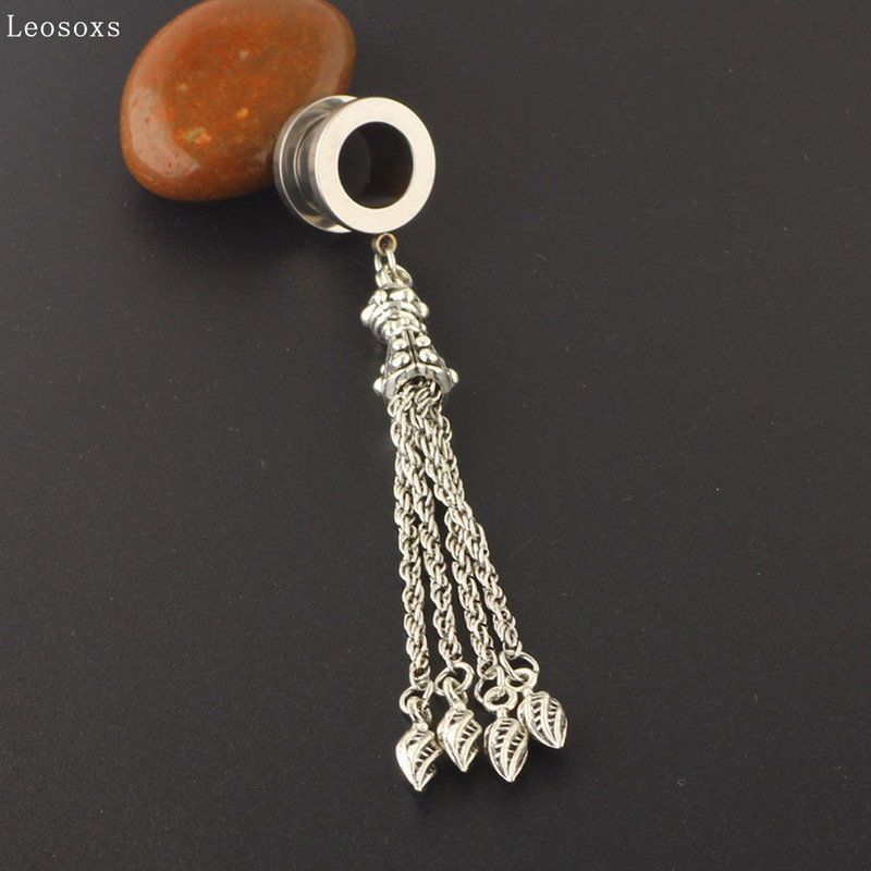 Leosoxs 2 buc amplificator pentru ureche din oțel inoxidabil în stil exploziv, scripete cu pandantiv cu lanț lucrat manual, bijuterii piercing pentru ureche