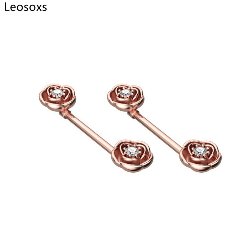 Leosoxs 1 pereche de inel pentru sân cu zirconiu, unghii pentru sân, bijuterii pentru piercing pentru corp din oțel inoxidabil 14G