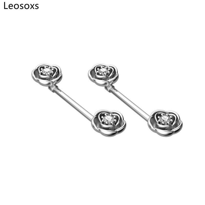 Leosoxs 1 pereche de inel pentru sân cu zirconiu, unghii pentru sân, bijuterii pentru piercing pentru corp din oțel inoxidabil 14G