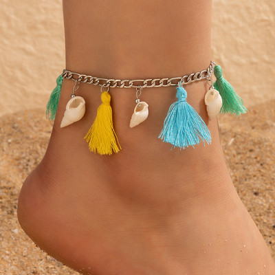 ToconaTocona ciucuri colorate gleznele pentru femei fete vara conch argintiu din aliaj metal lanț pentru picioare bijuterii boeme cadou21933