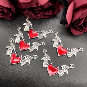 5 бр. 55*38 mm Creative Devil\'s Heart Enamel Праскова Сърце Devil\'s Wings Висулка Занаятчийски занаяти Направи си сам Колие Аксесоари за бижута