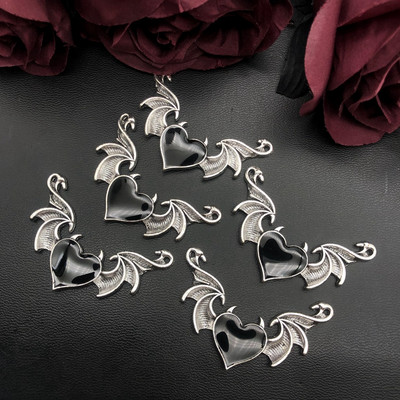 5 ks 55*38 mm kreatívny smaltovaný diabolský prívesok s broskyňovým srdcom a diabolskými krídlami, remeselné remeslá, DIY náhrdelník, šperky, doplnky
