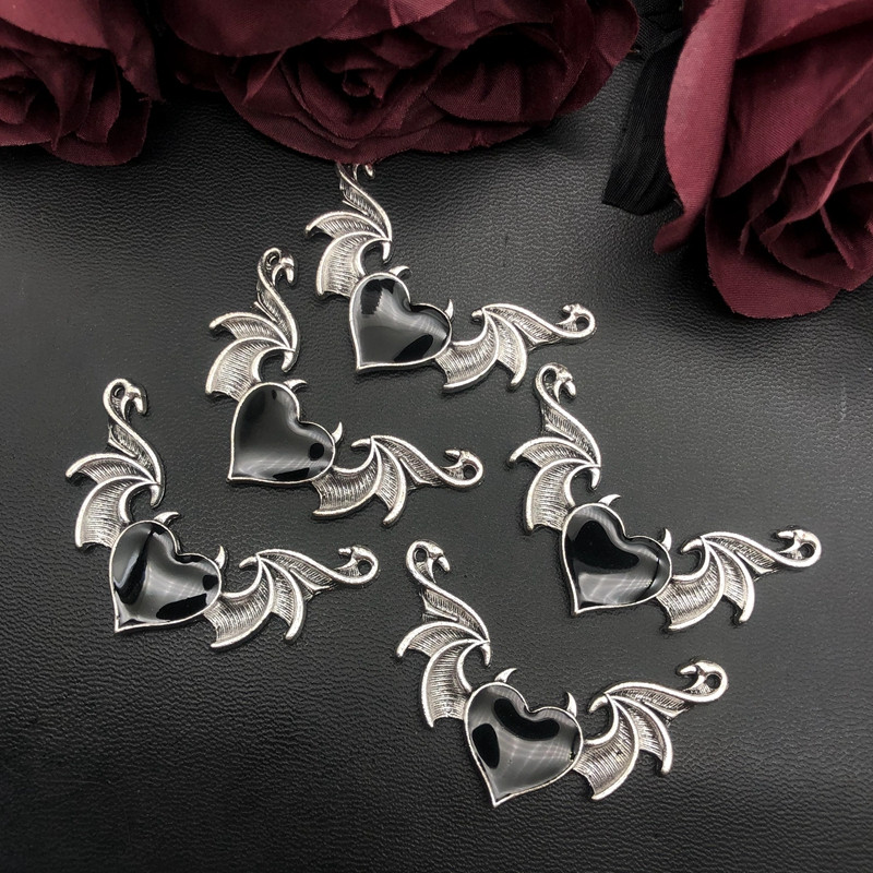 5 ks 55*38 mm kreatívny smaltovaný diabolský prívesok s broskyňovým srdcom a diabolskými krídlami, remeselné remeslá, DIY náhrdelník, šperky, doplnky