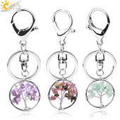 CSJA Pietra de cristal naturala Rotunda Arborele Vietii Pandantiv Brelocuri lucrate manual Suport cheie pentru femei Genti masina Accesorii E820