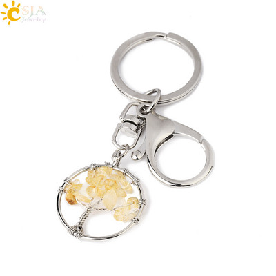 CSJA Pietra de cristal naturala Rotunda Arborele Vietii Pandantiv Brelocuri lucrate manual Suport cheie pentru femei Genti masina Accesorii E820