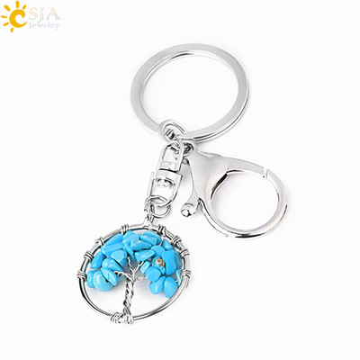 CSJA Pietra de cristal naturala Rotunda Arborele Vietii Pandantiv Brelocuri lucrate manual Suport cheie pentru femei Genti masina Accesorii E820
