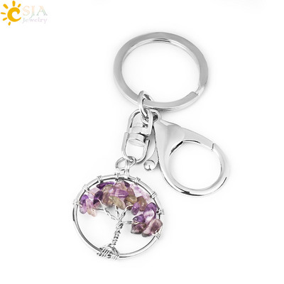 CSJA Pietra de cristal naturala Rotunda Arborele Vietii Pandantiv Brelocuri lucrate manual Suport cheie pentru femei Genti masina Accesorii E820