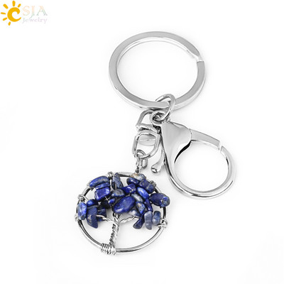 CSJA Pietra de cristal naturala Rotunda Arborele Vietii Pandantiv Brelocuri lucrate manual Suport cheie pentru femei Genti masina Accesorii E820