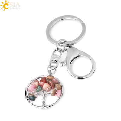 CSJA Pietra de cristal naturala Rotunda Arborele Vietii Pandantiv Brelocuri lucrate manual Suport cheie pentru femei Genti masina Accesorii E820