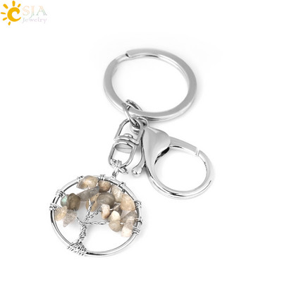 CSJA Pietra de cristal naturala Rotunda Arborele Vietii Pandantiv Brelocuri lucrate manual Suport cheie pentru femei Genti masina Accesorii E820