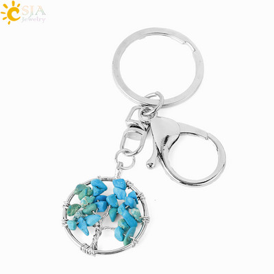 CSJA Pietra de cristal naturala Rotunda Arborele Vietii Pandantiv Brelocuri lucrate manual Suport cheie pentru femei Genti masina Accesorii E820