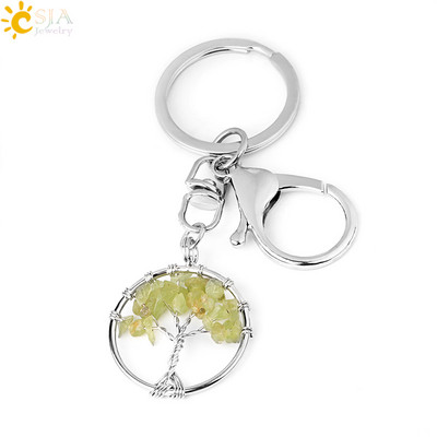 CSJA Pietra de cristal naturala Rotunda Arborele Vietii Pandantiv Brelocuri lucrate manual Suport cheie pentru femei Genti masina Accesorii E820