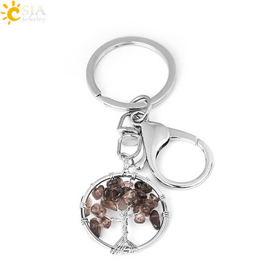 CSJA Pietra de cristal naturala Rotunda Arborele Vietii Pandantiv Brelocuri lucrate manual Suport cheie pentru femei Genti masina Accesorii E820