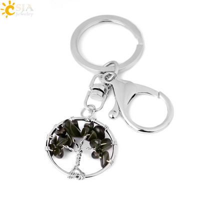 CSJA Pietra de cristal naturala Rotunda Arborele Vietii Pandantiv Brelocuri lucrate manual Suport cheie pentru femei Genti masina Accesorii E820