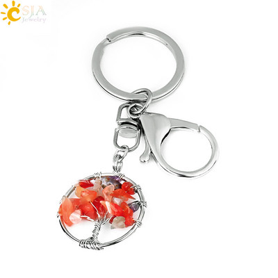 CSJA Pietra de cristal naturala Rotunda Arborele Vietii Pandantiv Brelocuri lucrate manual Suport cheie pentru femei Genti masina Accesorii E820