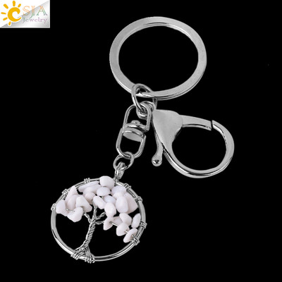 CSJA Pietra de cristal naturala Rotunda Arborele Vietii Pandantiv Brelocuri lucrate manual Suport cheie pentru femei Genti masina Accesorii E820