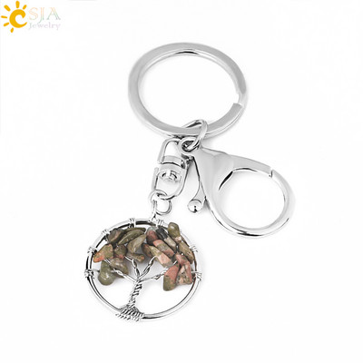CSJA Pietra de cristal naturala Rotunda Arborele Vietii Pandantiv Brelocuri lucrate manual Suport cheie pentru femei Genti masina Accesorii E820