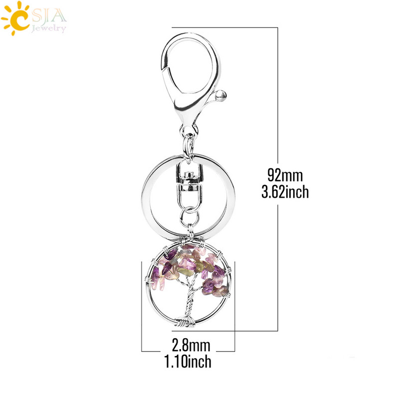 CSJA Pietra de cristal naturala Rotunda Arborele Vietii Pandantiv Brelocuri lucrate manual Suport cheie pentru femei Genti masina Accesorii E820