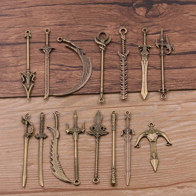 10 buc. 15 stiluri, aliaj mixt, 2 culori, cavaler, sabie, cuțit, pistol, arc farmece pentru bijuterii, bricolaj, arme lucrate manual, pandantiv