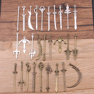 10 buc. 15 stiluri, aliaj mixt, 2 culori, cavaler, sabie, cuțit, pistol, arc farmece pentru bijuterii, bricolaj, arme lucrate manual, pandantiv